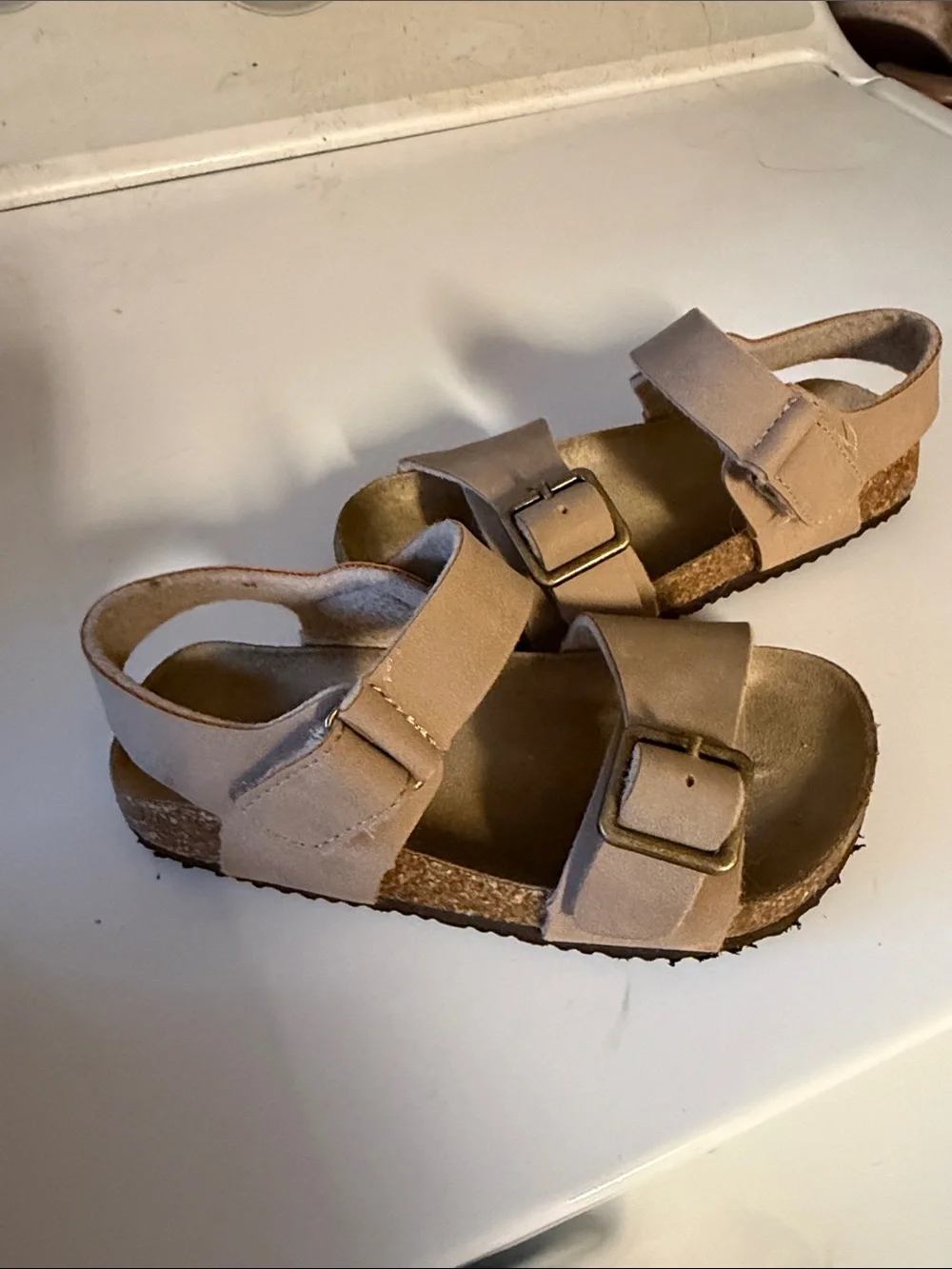 Kids Tan Leather Buckle Sandals